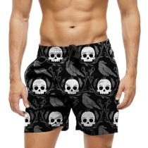 Short Praia Shorts Banho Bermuda Verão Corvos Caveiras Cartoon 853