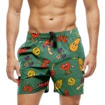 Short Praia Shorts Banho Bermuda Verão Desenho Arte Frutas Face 1207