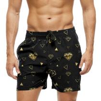 Short Praia Shorts Banho Bermuda Verão Diamante Dourado Cartoon 757