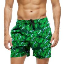 Short Praia Shorts Banho Bermuda Verão Dinheiro Money Cartoon Green 652