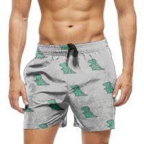 Short Praia Shorts Banho Bermuda Verão Dino Cartoon Verde 358