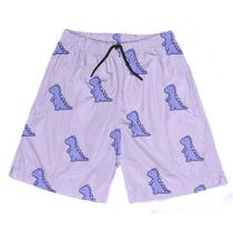 Short Praia Shorts Banho Bermuda Verão Dino Dinossauro Cartoon Roxo 195