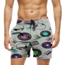 Short Praia Shorts Banho Bermuda Verão Discos Música Cartoon Headphone 484