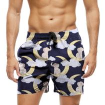 Short Praia Shorts Banho Bermuda Verão Elefante Cartoon Lua 838