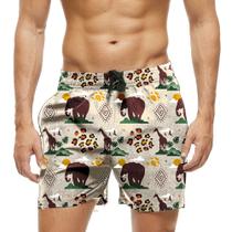 Short Praia Shorts Banho Bermuda Verão Elefantes Girafas Cartoon Arte 968