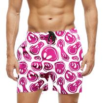 Short Praia Shorts Banho Bermuda Verão Emoji Pink Rosa Feliz Cartoon 946