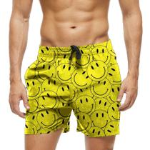 Short Praia Shorts Banho Bermuda Verão Emojis Amarelos Feliz Happy Face 776