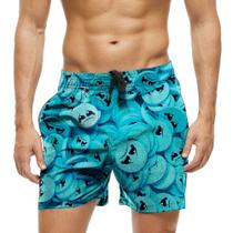Short Praia Shorts Banho Bermuda Verão Emojis Azul Triste Sad Cartoon 1125
