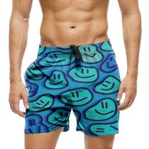Short Praia Shorts Banho Bermuda Verão Emojis Blue Azul Estilo 357