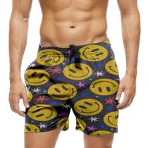 Short Praia Shorts Banho Bermuda Verão Emojis Estrelas Cartoon Colorido 455