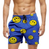 Short Praia Shorts Banho Bermuda Verão Emojis Feliz Happy Amarelo 618