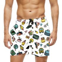 Short Praia Shorts Banho Bermuda Verão Escolas Cartoon Arte 1211
