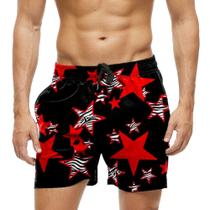 Short Praia Shorts Banho Bermuda Verão Estrelas Artes Vermelho 726