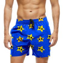 Short Praia Shorts Banho Bermuda Verão Estrelas Cartoon Face Funny 1228