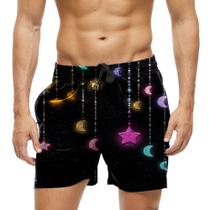 Short Praia Shorts Banho Bermuda Verão Estrelas Lua Neon Colorido 593