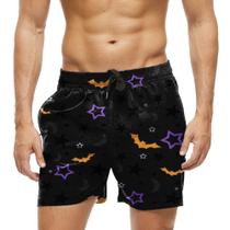 Short Praia Shorts Banho Bermuda Verão Estrelas Morcegos Cartoon Halloween 574