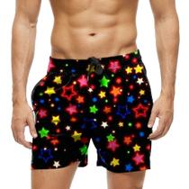 Short Praia Shorts Banho Bermuda Verão Estrelas Neon Coloridas 787