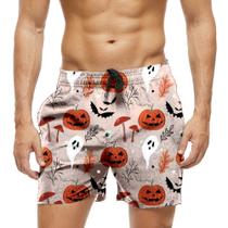 Short Praia Shorts Banho Bermuda Verão Fantasmas Morcego Abóbora Halloween 216