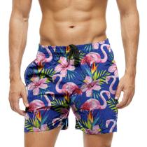 Short Praia Shorts Banho Bermuda Verão Flamingo Arte Flores Cartoon 1806