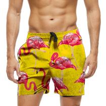 Short Praia Shorts Banho Bermuda Verão Flamingo Arte Rosa 1814
