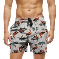 Short Praia Shorts Banho Bermuda Verão Flamingo Cartoon Coqueiro 1862
