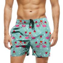 Short Praia Shorts Banho Bermuda Verão Flamingo Cartoon Flores Coração 1819
