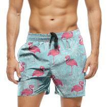 Short Praia Shorts Banho Bermuda Verão Flamingo Cartoon Rosa 1796