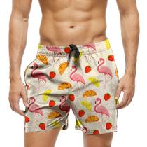 Short Praia Shorts Banho Bermuda Verão Flamingos Cartoon Frutas 1804