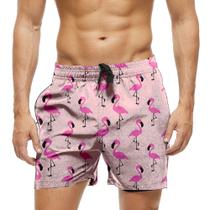 Short Praia Shorts Banho Bermuda Verão Flamingos Cartoon Rosa Animal 1825