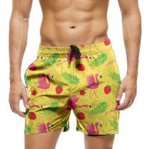 Short Praia Shorts Banho Bermuda Verão Flamingos Morango Cartoon 1856