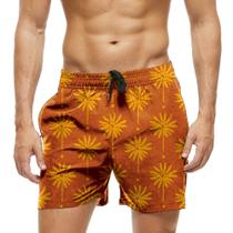 Short Praia Shorts Banho Bermuda Verão Flores Arte Laranja 1359