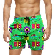 Short Praia Shorts Banho Bermuda Verão Flores Borboleta Cartoon Fun 1187
