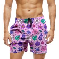 Short Praia Shorts Banho Bermuda Verão Flores Cartoon Florida Coloridas 1493