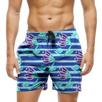 Short Praia Shorts Banho Bermuda Verão Flores Cartoon Roxa Listras Mar 1738