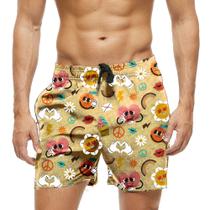 Short Praia Shorts Banho Bermuda Verão Flores Coração Face Vibes Raio 995