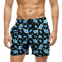 Short Praia Shorts Banho Bermuda Verão Flores FLower Blue Azul Cartoon Art 1122 Short Praia Shorts Banho Bermuda Verão Flores FLower Blue Azul Cartoon Art 1122