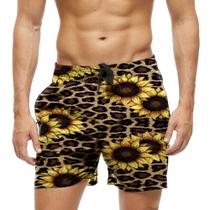 Short Praia Shorts Banho Bermuda Verão Flores Girassóis Sol Amarelo 796
