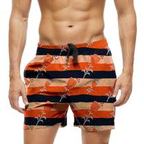 Short Praia Shorts Banho Bermuda Verão Flores Laranjas Listras 1268