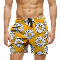 Short Praia Shorts Banho Bermuda Verão Flores Margaridas Desenho 183