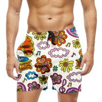 Short Praia Shorts Banho Bermuda Verão Flores Nuvem Cartoon Música 990