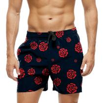 Short Praia Shorts Banho Bermuda Verão Flores Rosas Cartoon Red 719 Short Praia Shorts Banho Bermuda Verão Flores Rosas Cartoon Red 719