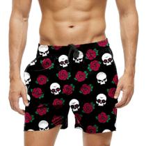 Short Praia Shorts Banho Bermuda Verão Flores Rosas Caveiras 738