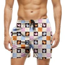 Short Praia Shorts Banho Bermuda Verão Flores Xadrez Colorido 1250