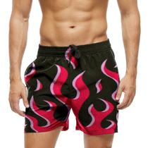 Short Praia Shorts Banho Bermuda Verão Fogo Fire Cartoon Rosa 634