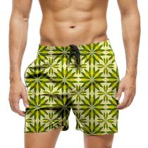 Short Praia Shorts Banho Bermuda Verão Folhas Cartoon Verde Green 1551