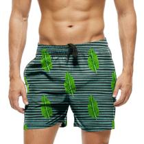 Short Praia Shorts Banho Bermuda Verão Folhas Listras Natureza Verde 1552 Short Praia Shorts Banho Bermuda Verão Folhas Listras Natureza Verde 1552