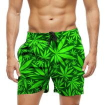 Short Praia Shorts Banho Bermuda Verão Folhas Verde Vibes Planta Green 1039