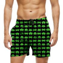 Short Praia Shorts Banho Bermuda Verão Game Jogo Green Pixel 1077 Short Praia Shorts Banho Bermuda Verão Game Jogo Green Pixel 1077