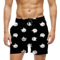 Short Praia Shorts Banho Bermuda Verão Gatos Cartoon Branco White 567