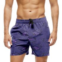 Short Praia Shorts Banho Bermuda Verão Gatos Cartoon Fofo Roxo 366